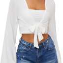 YYA Women's Lightweight Ribbed Cardigan Tie-Front Beach Cover Up with Long Sleeves for Summer Outfits White XXL (XXL)