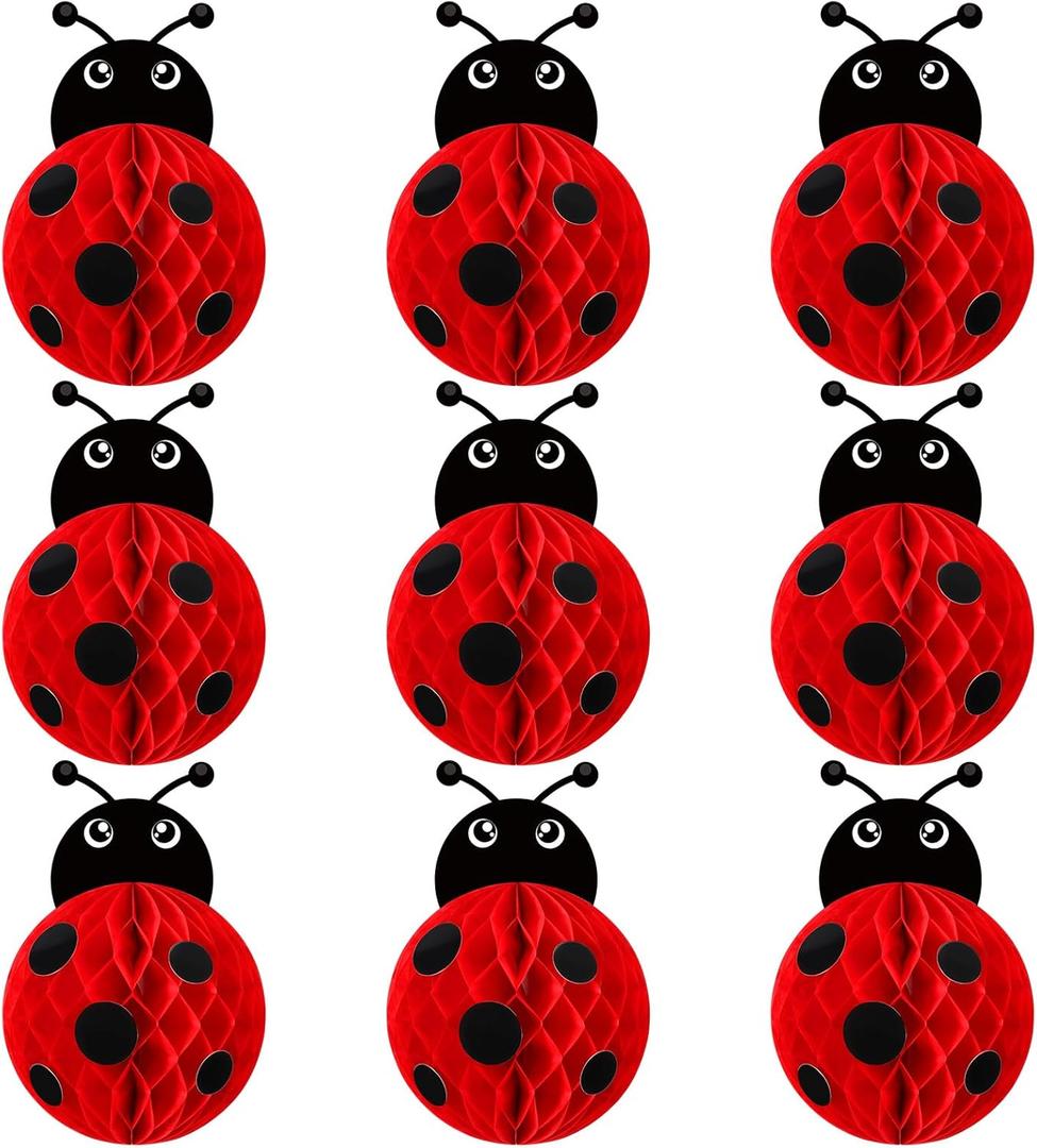 Pasimy 9 Set Ladybug Party Decorations Ladybug Love Bug Honeycomb Craft Kit Lady bug Table Decor Honeycomb Centerpieces Love Bug Table Topper for Lady bug Baby Shower Birthday Party Decoration