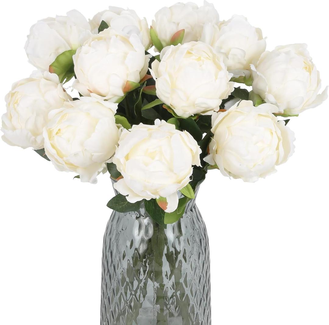 10pcs White Silk Peonies with Single Stem - Faux Flowers for Wedding Table Centerpieces, Home Decorations, Bridal Bouquets & Floral Arrangements