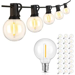 Mlambert 50ft Led Outdoor String Lights Bundle with 25 Pack 2700K G40 LED Light Bulbs