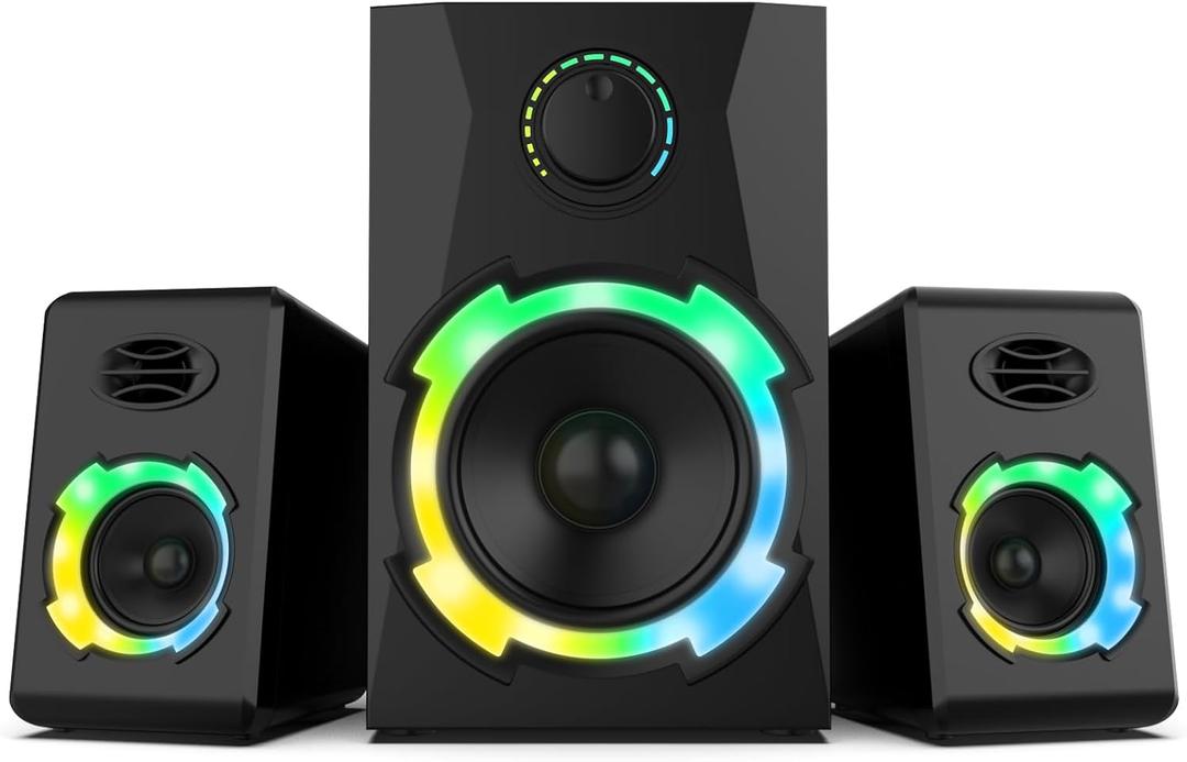 OROW Computer Speakers,40W PC Speakers with Subwoofer,Gaming Speakers with Bass,AC Powered,Support Bluetooth&SD&USB Play, 2.1 Multimedia Speakers System with RGB Light,Great for TV/Projector/PC/Laptop