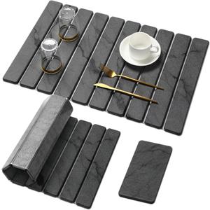 Large Stone Dish Drying Mat for Kitchen Counter, 2 PCS Quick Dry Stone Dishes Mats, Foldable Water Absorbing Diatomaceous Earth Drying Pad for Countertop Bottles Utensils Cups (Dark Gray 24"16" & 8"x4")