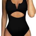 Meyeeka Womens One Piece Swimsuits Tummy Control Bathing Suit for Women Push Up Swimwear V Neck High Cut Monokini (X-Large, Black)