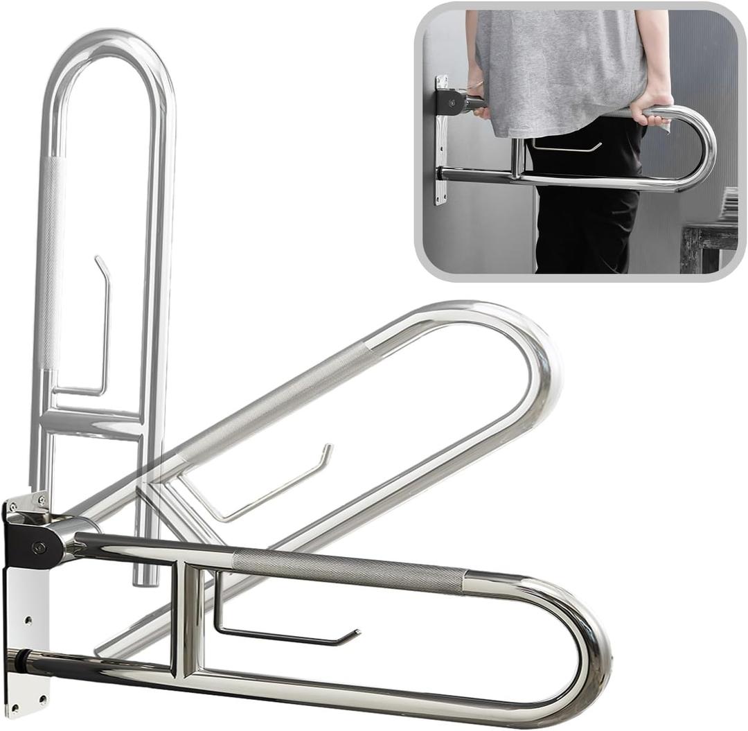 30 Inch Toilet Grab Bar, Fold Down Grab Bar with Paper Holder, Knurled Anti-Slip Grab Bars for Toilet, Stainless Steel Handrails Toilet for Seniors Disabled Elderly Pregnant, Brushed Nickel