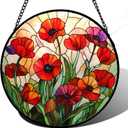 Stained Glass Window Hanging - Poppy Birth Flowers Suncatcher for Door Garden Yard Wildflowers Sun Catchers Decor Christmas Mother's Day Birthday Gifts for Women Mom Nana Friend 6.3 in