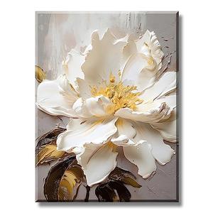 Elegant White Floral Canvas Art, Modern Flower Pictures for Wall Decor, Flowers Poster Print for Living Room Bedroom Bathroom Wall Decorations, Framed 12x16 Inch