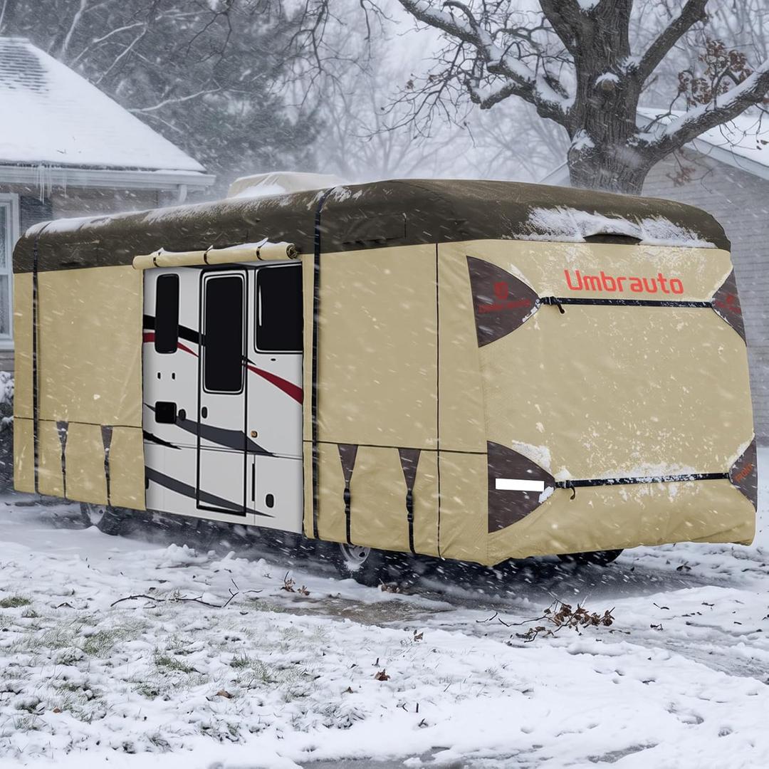Umbrauto Class A RV Cover 31' ~ 34' – Upgraded Heavy-Duty 9-Layers Top Class A Motorhome Cover, Windproof & Breathable Toy Hauler Travel Trailer Covers Includes 3 Extra Straps & Gutter Covers