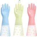 KAQ Dishwashing Gloves - 3 Pairs Reusable Non-Slip Rubber Kitchen Gardening Household Gloves (Medium)