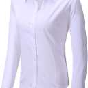 Womens Button Up Shirts Slim-Fit Long Sleeve Stretch Cotton Basic Work Shirt (White, XS)