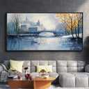 yiijeah Paintings Wall Decor - Wall Frames for Living Room Decorations Abstract Canvas Wall Art Blue and White Extra Large Artwork for Bedroom Office Home Decoration