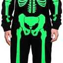 SOMSOC Men Halloween Skeleton Costume Glow in the Dark Adult Skeleton Onesie with Skull Face Cover Size L
