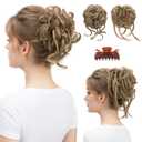 SARLA 2PCS Messy Bun Hair Pieces for Women Detachable Claw Clip Wavy Curly Synthetic Hairpieces for Updos with Tendrils Fake Scrunchies Ponytail Extension Bernstein