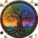 Tree of Life Wooden Puzzles for Adults 200 Pieces,Round Wooden Jigsaw Puzzles for Adults and Kids,Unique Irregular Shape Family Tree Puzzle,Family Game Birthday Gifts,11.2x11.2Inches