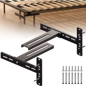 2 Pack Solid Steel Headboard Brackets for Metal Bed Frame Adjustable Bed Brackets for Headboard with Footboard Extension Kit Fit Twin/Full/Queen/King (Black)