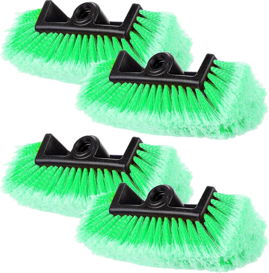 Vesici Car Wash Brush Head with Soft Detailing Bristle Flow Thru Car Cleaning Brush Exterior Car Wash Equipment for Auto Truck RV Boat Camper Washing, 10 Inch(Green,4 Pcs)
