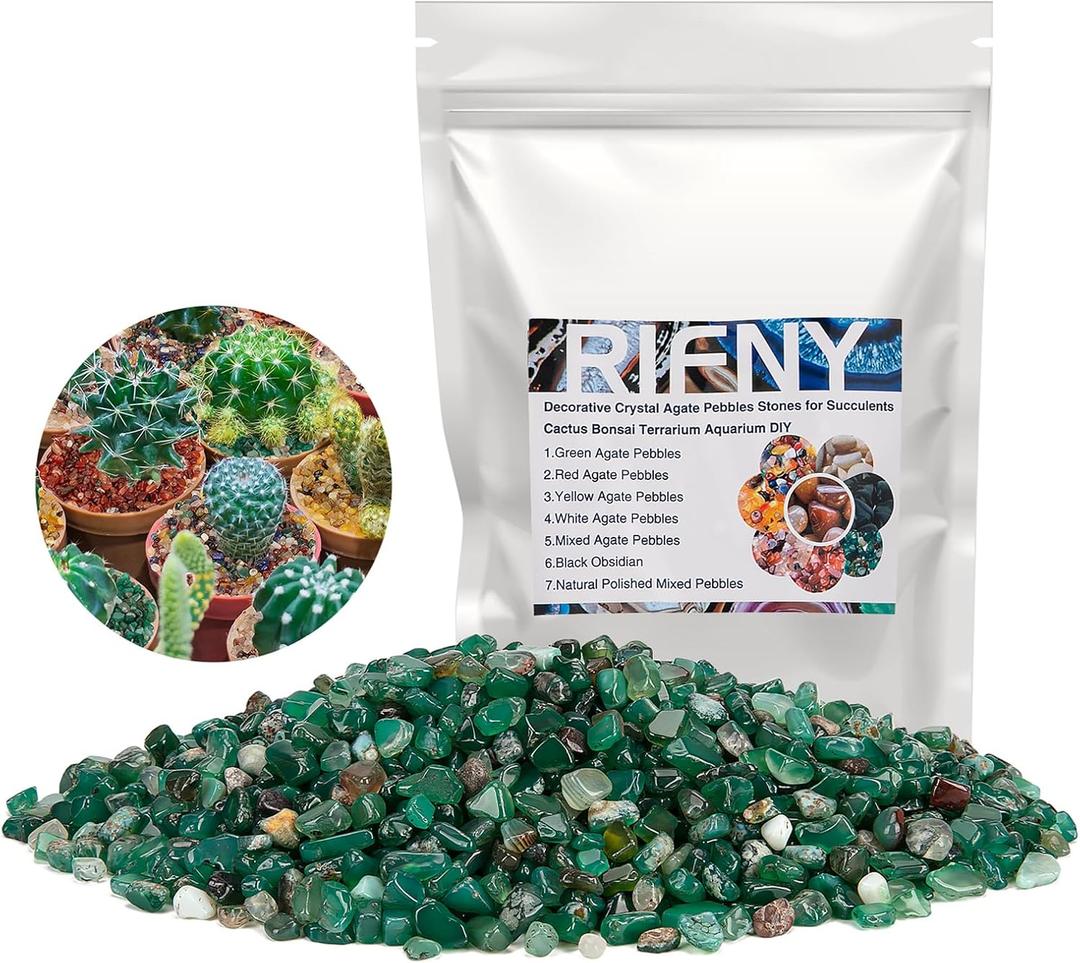 RIFNY Decorative Polished Rocks, 0.3" Gravel Rocks Crushed Crystal for Plant Flower Pots Succulents Cactus Bamboo Plant Vase Filler Aquarium Fish Tank Decorations and DIY Craft (3 LB, Green)