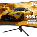 34 Inch Curved Ultrawide Gaming Monitor, UWQHD 165Hz, 1500R | 3440x1440 21:9, 1ms MPRT, HDR, 300 nits, 127% sRGB, 99% DCI-P3, FreeSync, PIP/PBP, HDMI 2.0, DP 1.4