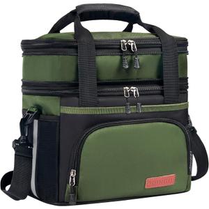 JOINGO Tactical Lunch Box for Men & Women Expandable 16L Double Deck Insulated Cooler Bag for Work, Construction & 12-Hour Shifts Heavy Duty Leakproof Large Meal Prep Tote with Shoulder Strap, Green