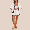 Shy Velvet Lounge Sets for Women Two Piece Sets Summer Pajama Sets Linen Cotton Vacation Outfits With Stylish Ric Rac Trim (L)