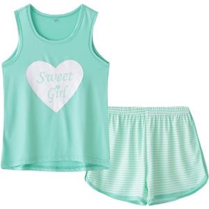 MyFav Big Kids Girls Sleeveless Sleepwears Hearts Shape Striped Pajama Nightgown