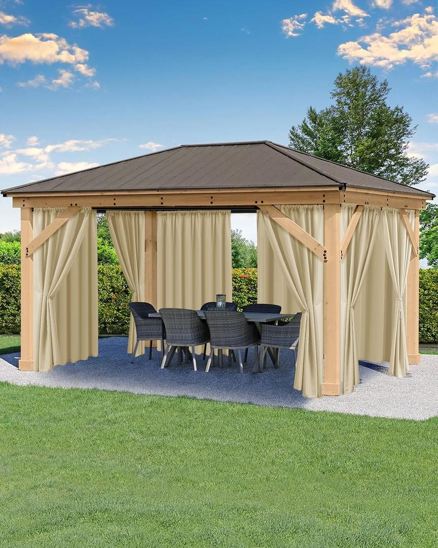 Outdoor Patio Curtains Waterproof 6 Panels 54x95 Inch- Protect Privacy & Weatherproof Rod PocketBalcony Outdoor Curtains for Apartments,Porch, Gazebo, Pergola, Sliding Glass Door, Cream