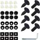 8 PCS License Plate Screws, Stainless Steel Anti-Rust and Shock-Proof Fixing Bolts, Self-Tapping Mounting Fasteners for Car Front and Rear License Plate Frame Covers, for Cars Trucks (Black)