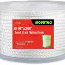 5/16 Inch 250ft White Nylon Solid Braid Rope | High UV & Abrasion Resistance | Industrial Grade, Low Stretch | Multipurpose for Flag Poles, Clotheslines