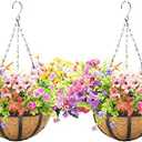 KIDYBELL 2 Pack 10 Inch Round Hanging Basket with Coco Liners， Metal Hanging Baskets for Plants Outdoor， Hanging Planter with Chain Garden Products for Outdoor, Porch, Lawn, Garden