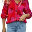 ECOWISH Women Floral Cropped Cardigan: Fall Long Sleeve Open Front Fuzzy Daisy Print Knit Sweaters Casual Y2k Outerwear L