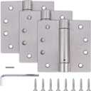 3 Pack - 4"x4" Self Closing Door Hinges, Spring Loaded Hinges for Interior & Exterior Doors, Automatic Door Closer Hinge, Soft Close Door Hinges, Squared Corners Auto Close Spring Hinge (Satin Nickel)