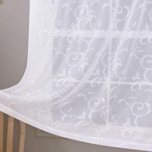 Floral Embroidery Sheer Curtains White 84 Inch Length, Rod Pocket Vintage Voile Drapes for Living room, Bedroom,Semi Crinkle Curtain Panels for Patio, Villa, Set of 2, 52"x 84". (52"Wx84"L, White) (52"W x 84"L (Pack of 2))