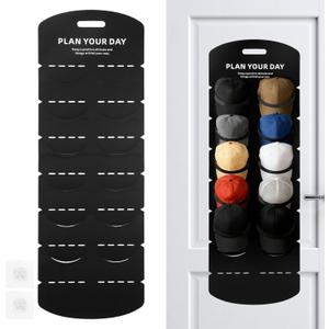12 Pockets Hat Rack for Baseball Caps,Over the Door Hat Organizer for Closet,Over The Door Hats Rack for Storage Closet Wall,Hats Storage to Protec t and Display(Black,Size:136*46cm/53.54*25.2inch)
