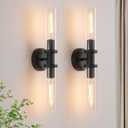 Wall Sconces Set of Two,Matte Black Bathroom Sconces Wall Lighting with Clear Glass, Modern Sconces Wall Decor Set of 2 Wall Light fixtures for Bathroom Mirror Living Room Hallway Bedroom Wall Lamp