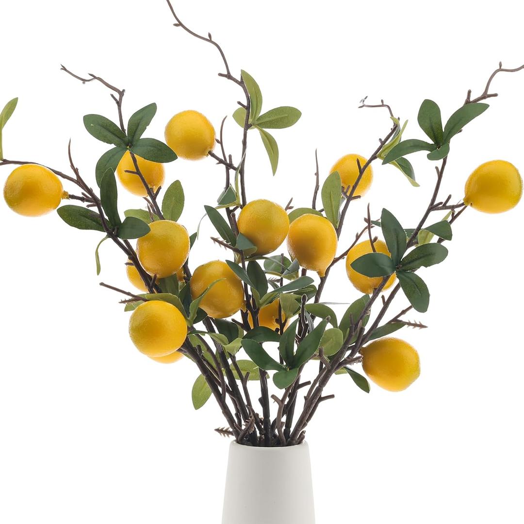 Woration 19.3inch Simulation Artificial Lemon Branches Fake Fruit Yellow Decoration for Home DIY Flower Arrangement Photography Props 5PCS