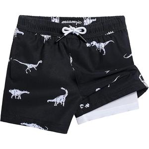 maamgic Boys Swim Trunks with Compression Liner 4-Way Stretch Quick Dry Bathing Suit Toddler Beach Shorts, 2T