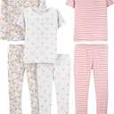 Simple Joys by Carter's Babies, Toddlers, and Girls' 6-Piece Snug-Fit Cotton Pajama Set, Pack of 3 (5T, Grey Dots/Pink Stripe/White Ditsy Floral)