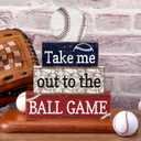 Briwooody 4 Pcs Baseball Decorations Rustic Baseball Wooden Signs Blocks Baseball Room Tabletop Centerpieces Baseball Decor for Home Bedroom Shelf Locker Room Tiered Tray Party Decor