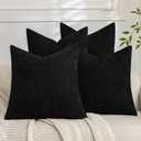 Set of 4 Soft Textured Decorative Throw Pillow Covers 18x18 Inch Cozy Farmhouse Cushion Cover Square Accent Pillow Cases for Bed Couch Sofa Living Room, Black