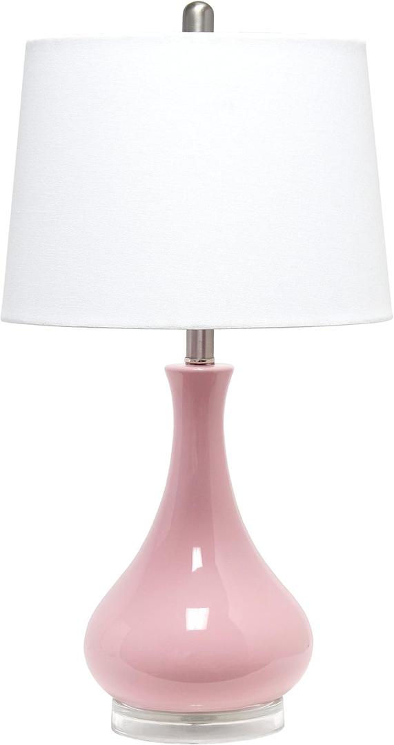 Elegant Designs LT3312-RPK Ceramic Genie Tear Drop Shaped Glossy Table Lamp, Rose Pink