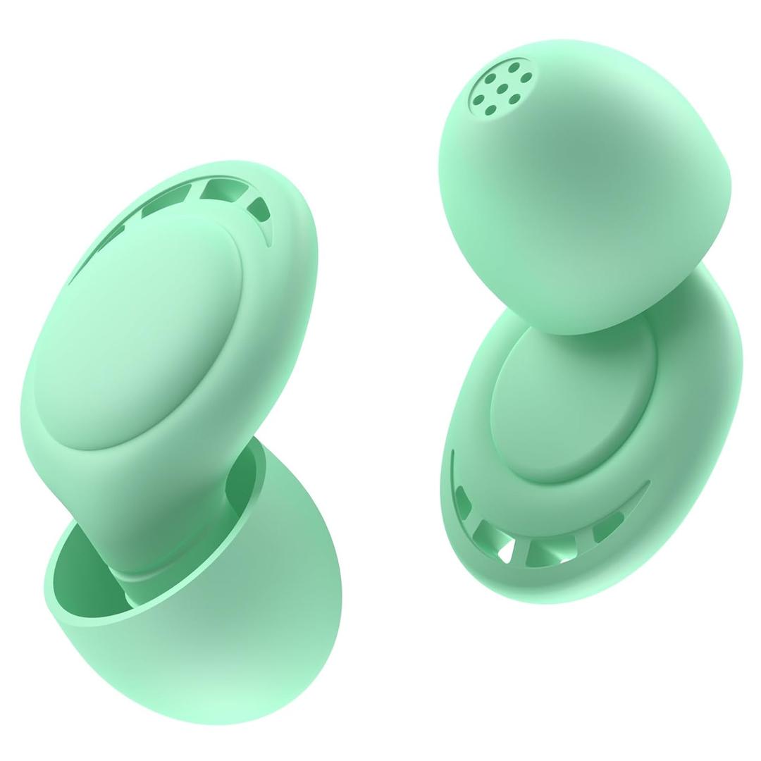 Ear Plugs for Sleeping Noise Reduction, Beinkap Reusable Earplugs Hearing Protection for Focus, Study, Work 6 Pair Eartips in S/M/L Flexible Silicone Soft 35dB Noise Cancelling - Green