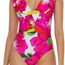 Trina Turk Women's Bloom Ruffle One Piece Swimsuit, Plunge V-Neck, Bathing Suits , 8, Multicolor