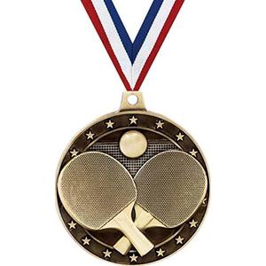 Ping Pong Medals, 2" Gold Table Tennis Medal Award with Free Custom Engraving, 3 Pcs