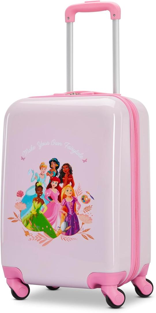 American Tourister Disney Princess Carry-On Luggage - Airline Approved, Durable Hardshell with Disney Princess Favorites - Roll Confidentially with Spinner Wheels & Colorful Adjustable Handle, Carry-On 18-Inch