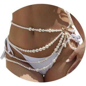 Summer Multi-Layered Long Big Pearl Waist Chain Belt Hip Belly Body Chain Dress Belt for Women