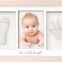 Baby Hand and Footprint Kit - Clay Handprint Keepsake Frame, Newborn Nursery Picture Frame, Personalized New Mom Gifts for Baby Shower & Registry (Petal Pink) (Duo Frame, 13" x 7.9")