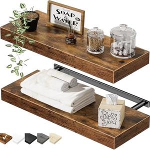 QEEIG Bathroom Floating Shelves for Wall - 15.7" Wall Mounted Shelf Over Toilet Farmhouse Home Decor Display Bookshelf Small 15.7 x 6.7 inch Set of 2, Rustic Brown (008-40BN)