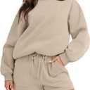 ANRABESS Women 2 Piece Outfits Sweat Shorts Sets 2025 Oversized Casual Lounge Matching Set Sweatsuit Tracksuit Clothes (Small, Deep Khaki)