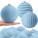Syhood 8 Pcs 6 Inch Velvet Christmas Balls Large Velvet Ornaments Balls Xmas Tree Decorations Hanging Flocked Ornaments for Christmas Tree Home Garland Holiday Party Decor (Dusty Blue)