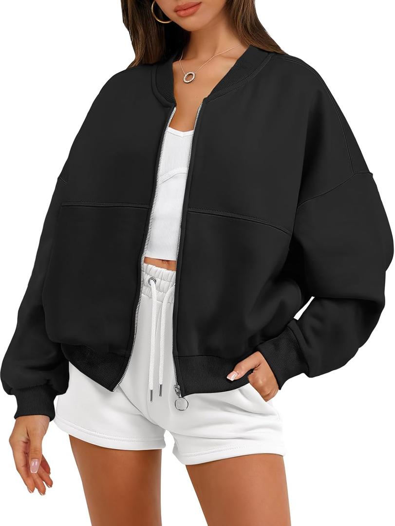 ANRABESS Women's Zip up Oversized Sweatshirts Fleece jacket Coat Long Sleeve Casual Hoodie 2025 Fall Teen Girl Top Clothes (Medium, Black)