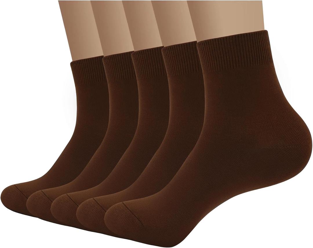 SERISIMPLE Viscose Bamboo Men's Breathable Quarter Thin Ankle High Socks - Comfort Cool Soft 5 Pairs (Large, Brown)